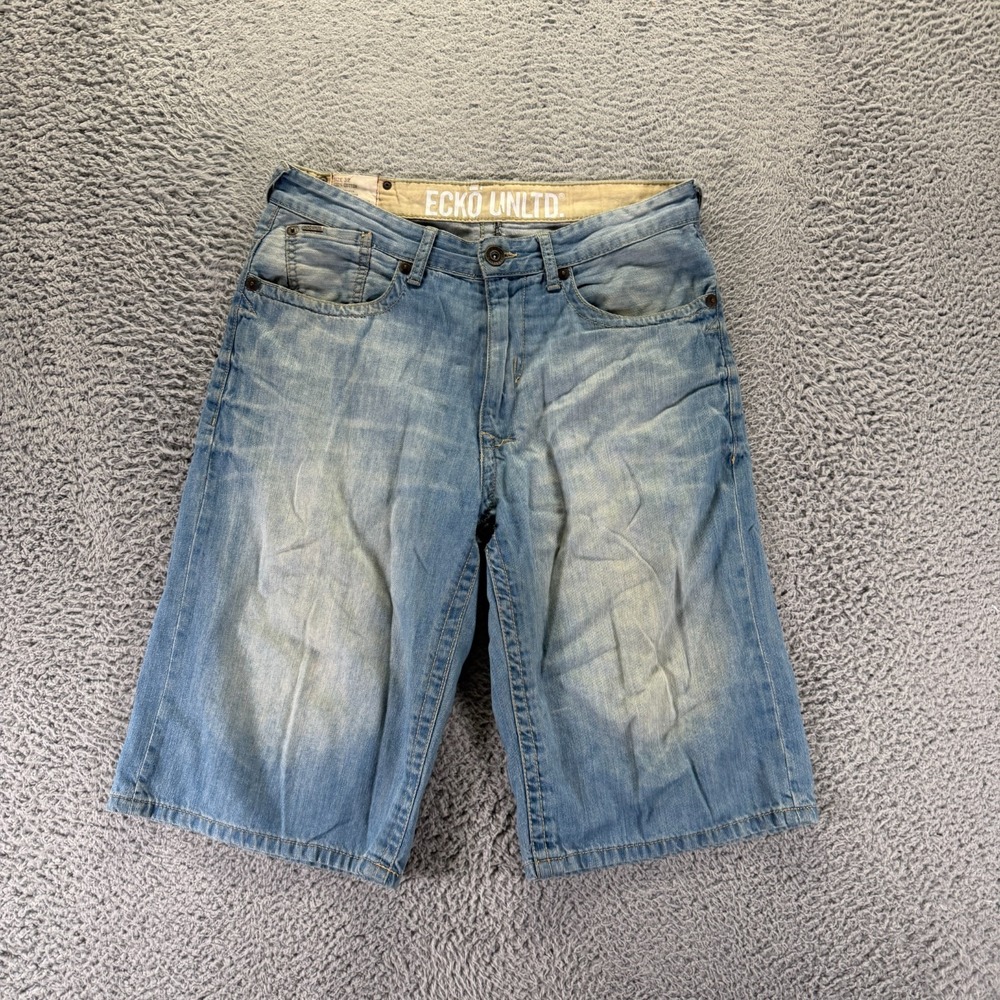 Vintage Eckō Unltd. Shorts Men's 34 Blue Cotton Denim Bermuda Baggy Streetwear